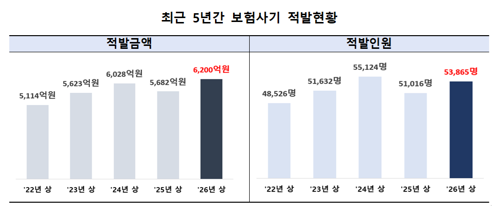 올 상반기 보험사기 적발금액 6200억원…전년동기 대비 9.1%↑